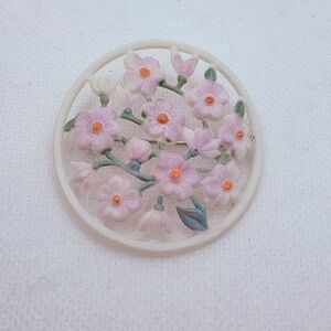 Vintage Celluloid Round Pin Pale Pastels Floral Design 2.5”